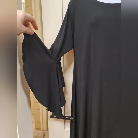 Alfani Dress High Low Black Stretch Long Cascade Ruffle Sleeve Size 12 - Picture 3 of 5